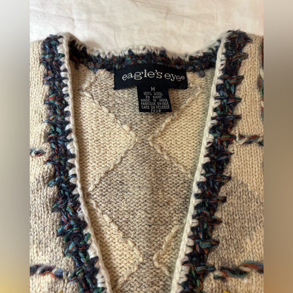 VINTAGE EAGLES EYE Wool Embroidered Sweater Vest Ugly Christmas M - Picture 3 of 9